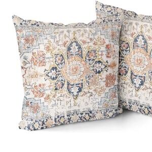 Set of 2 Persian Medallion Pillow Covers 16x16 Blue Terracotta Cream